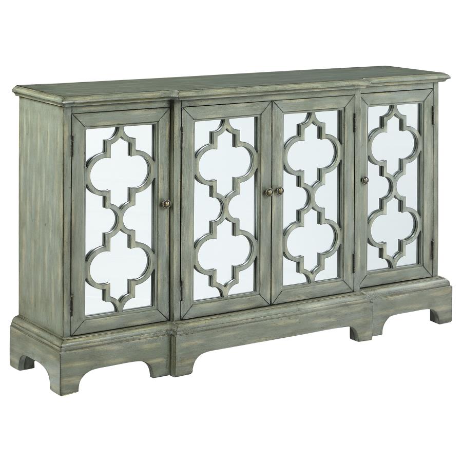 (image for) Erigeron 4-door Wood Trellis Storage Accent Cabinet Grey