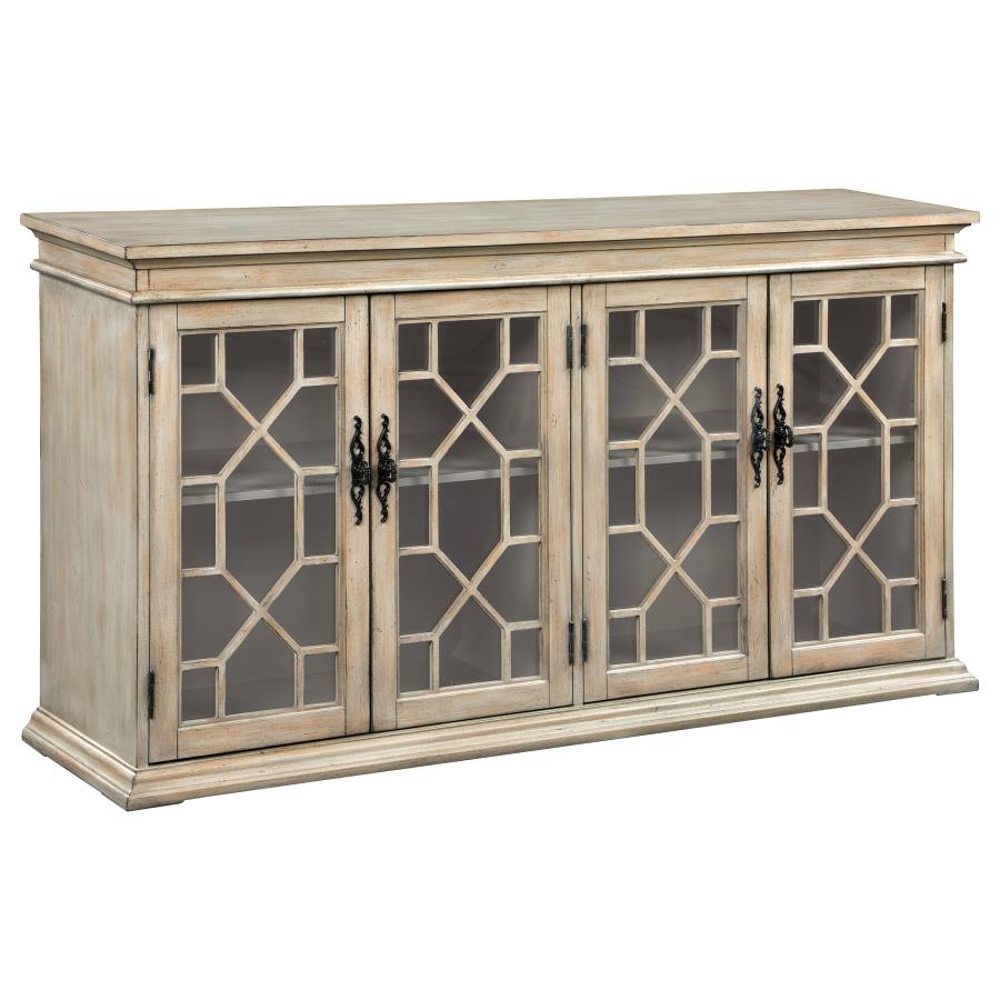 (image for) Kiara 4-door Wood Lattice Storage Accent Cabinet Light Honey