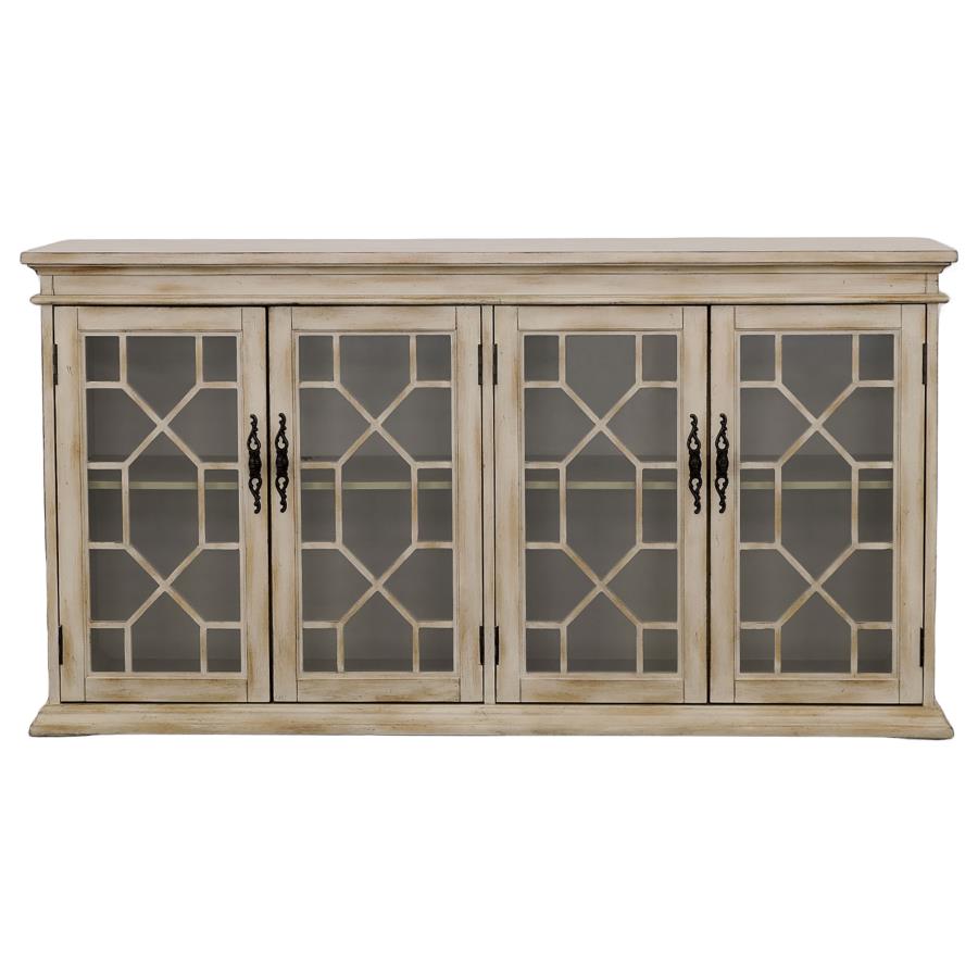 (image for) Kiara 4-door Wood Lattice Storage Accent Cabinet Light Honey