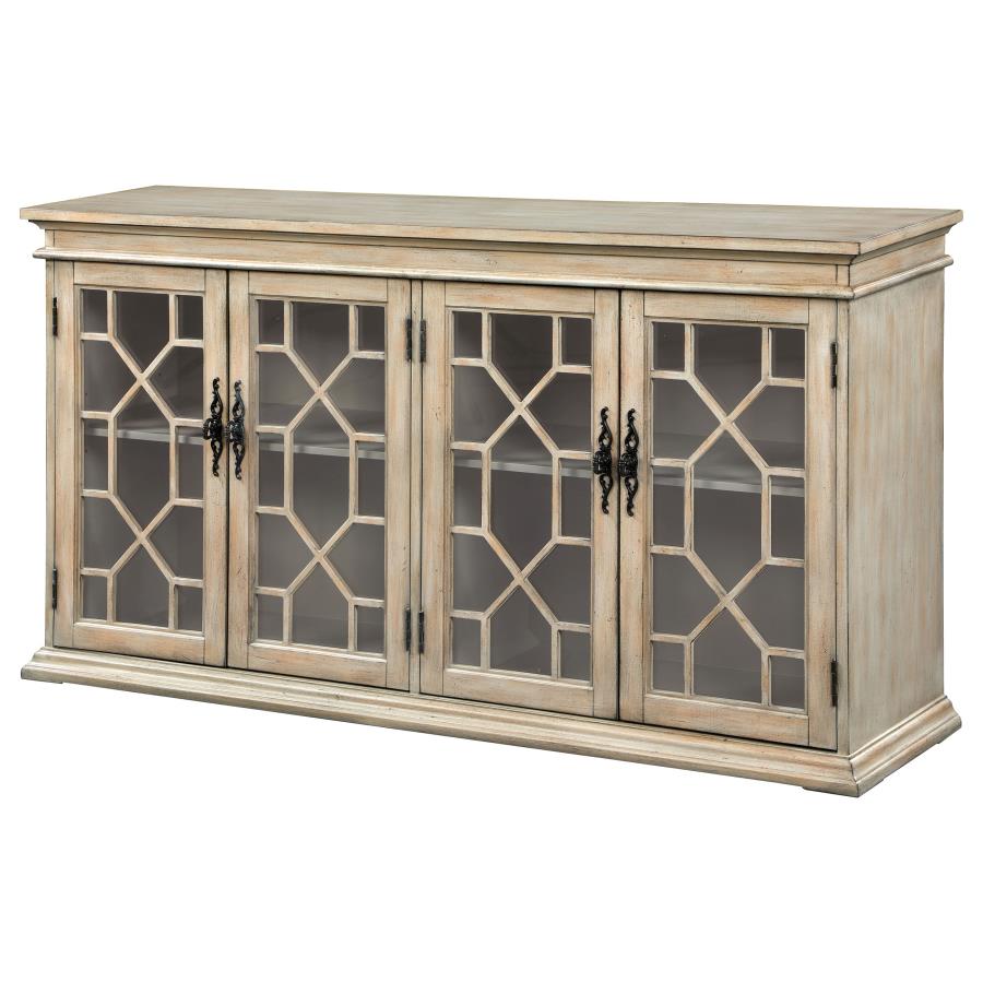 (image for) Kiara 4-door Wood Lattice Storage Accent Cabinet Light Honey