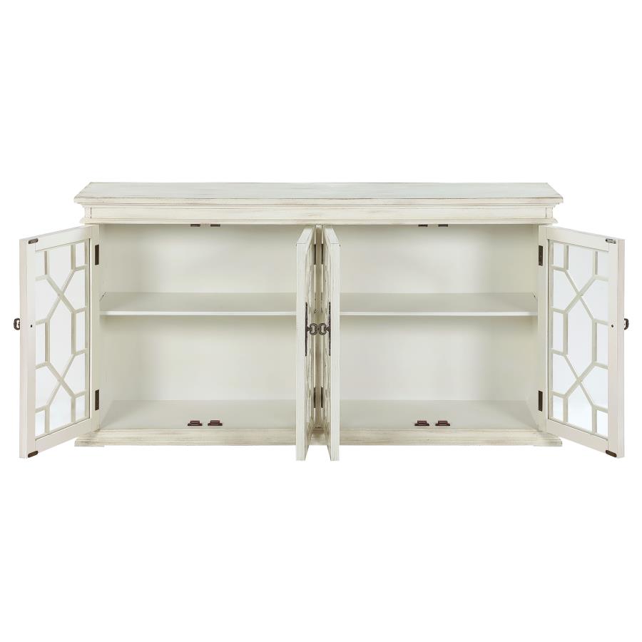 (image for) Kiara 4-door Wood Lattice Storage Accent Cabinet White