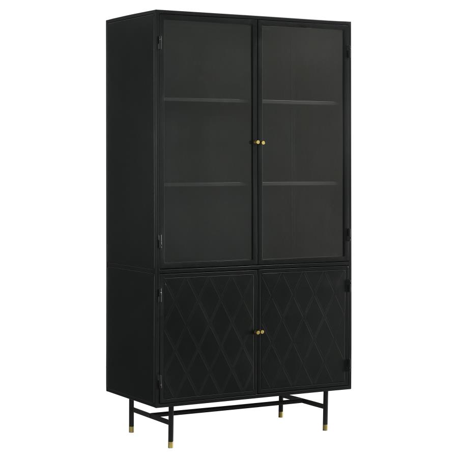 (image for) Santiago 4-door Metal Tall Storage Cabinet Matte Black - Click Image to Close