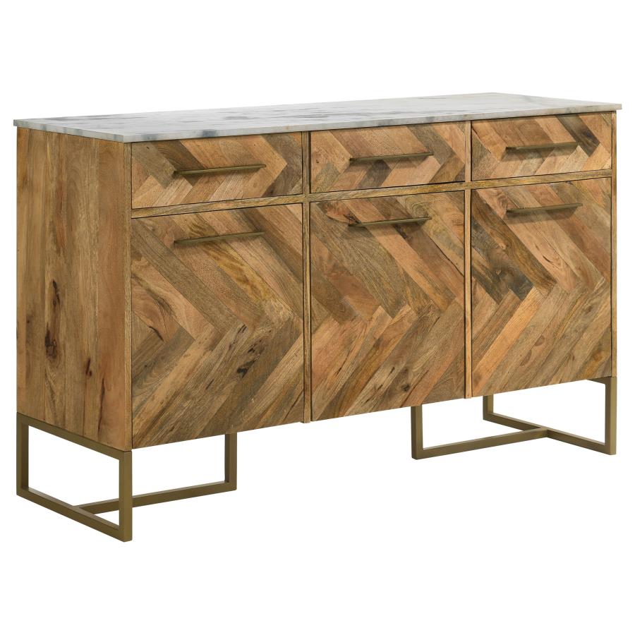 (image for) Keaton 3-door Marble Top Herringbone Accent Cabinet Natural