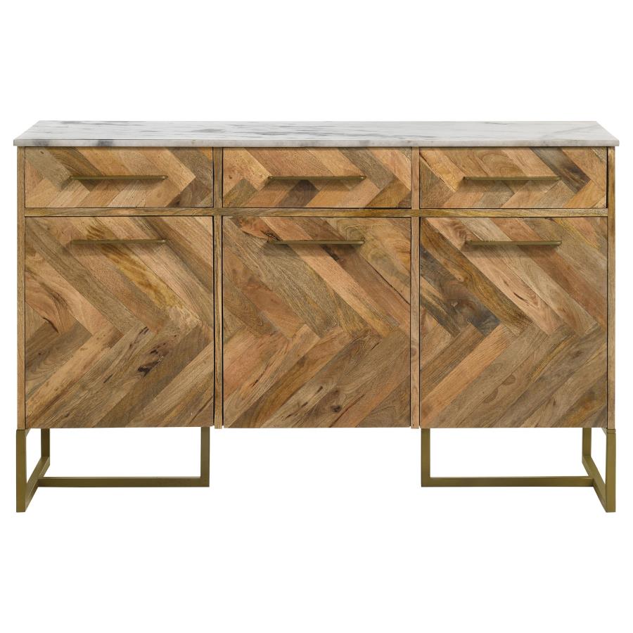 (image for) Keaton 3-door Marble Top Herringbone Accent Cabinet Natural