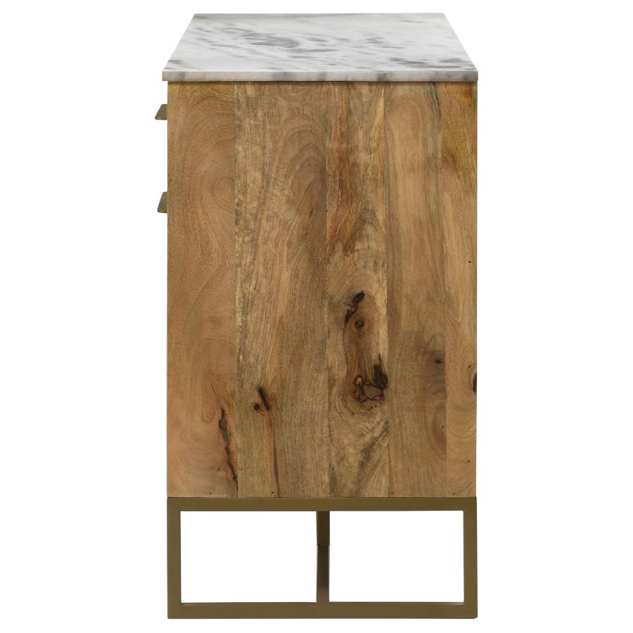 (image for) Keaton 3-door Marble Top Herringbone Accent Cabinet Natural