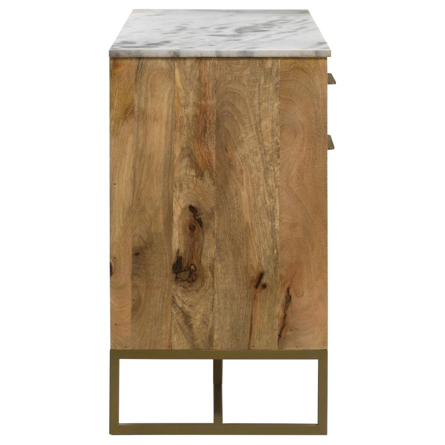 (image for) Keaton 3-door Marble Top Herringbone Accent Cabinet Natural