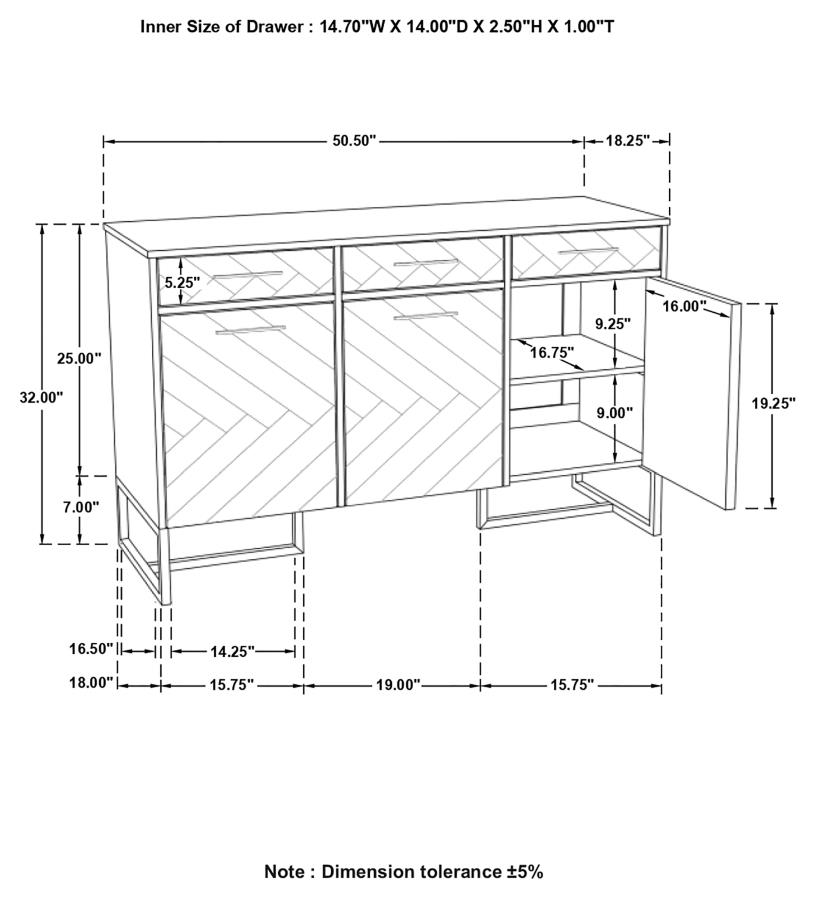 (image for) Keaton 3-door Marble Top Herringbone Accent Cabinet Natural