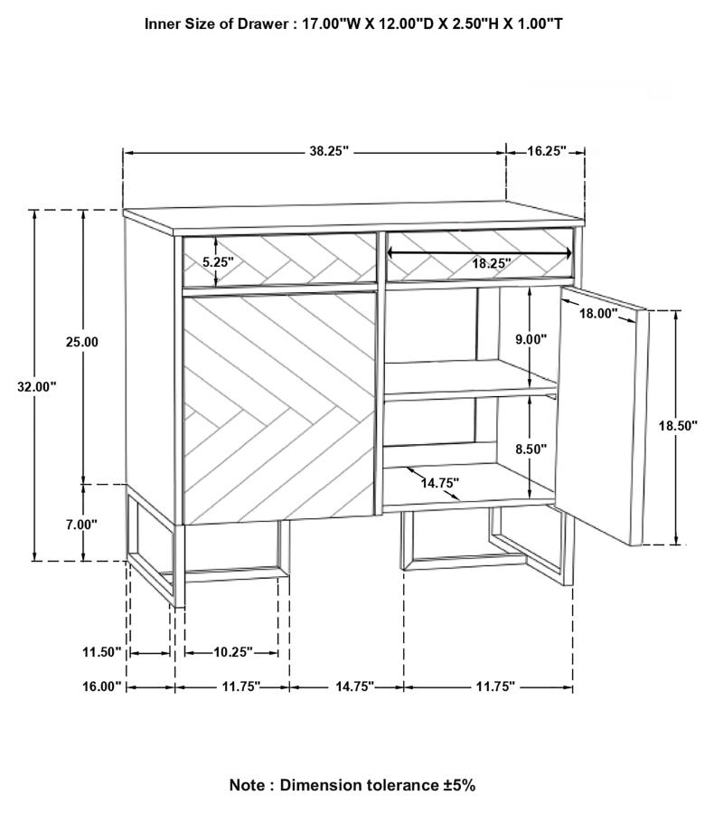 (image for) Keaton 2-door Marble Top Herringbone Accent Cabinet Natural