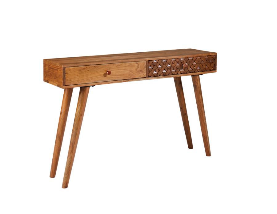 (image for) Lotus 2-drawer Wood Entryway Console Table Natural Brown - Click Image to Close