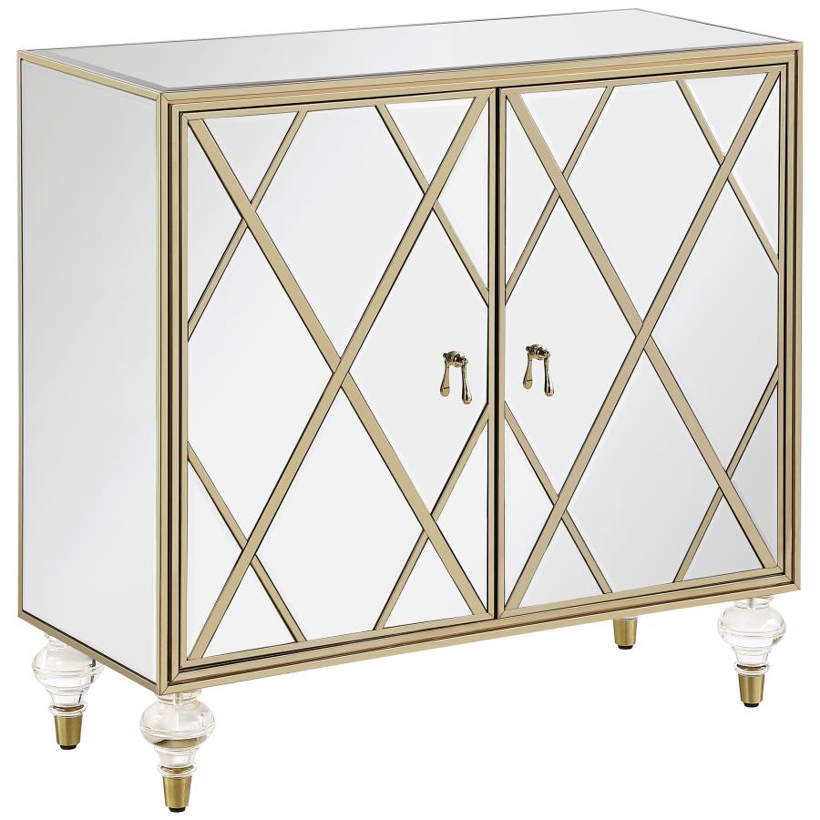 (image for) Astilbe 2-door Mirrored Accent Cabinet Silver and Champagne