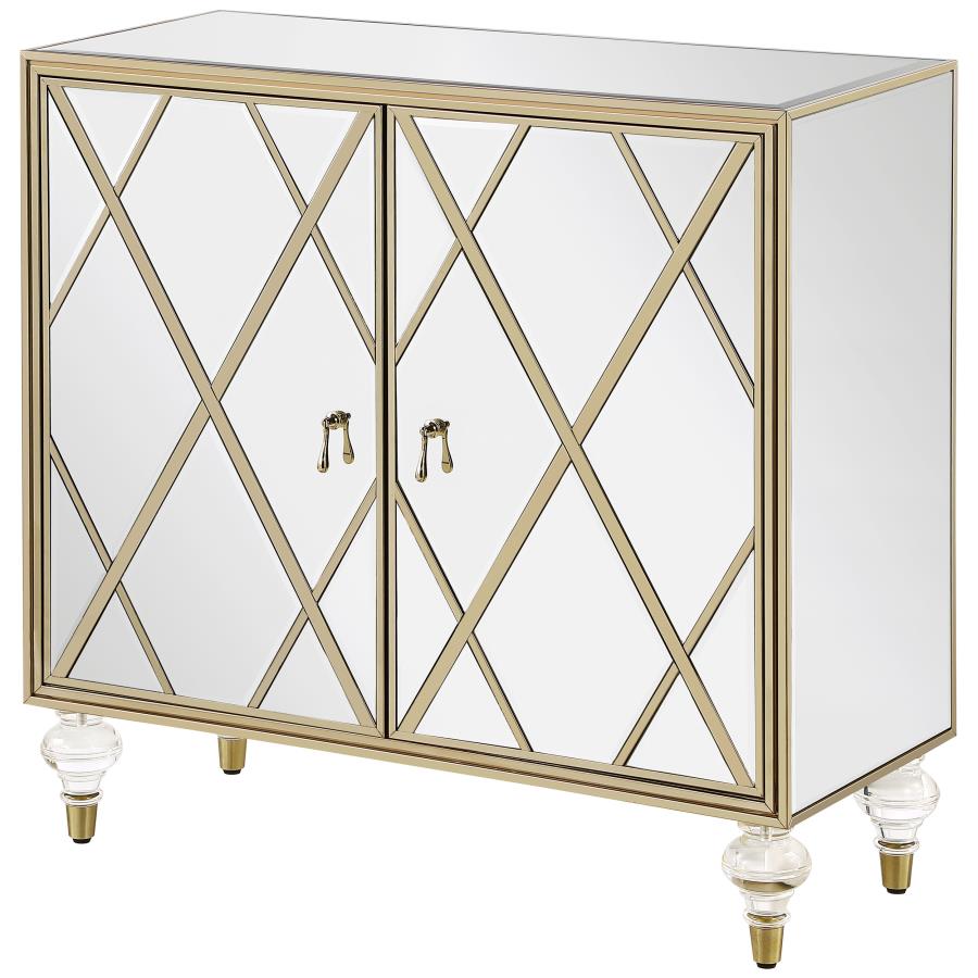 (image for) Astilbe 2-door Mirrored Accent Cabinet Silver and Champagne