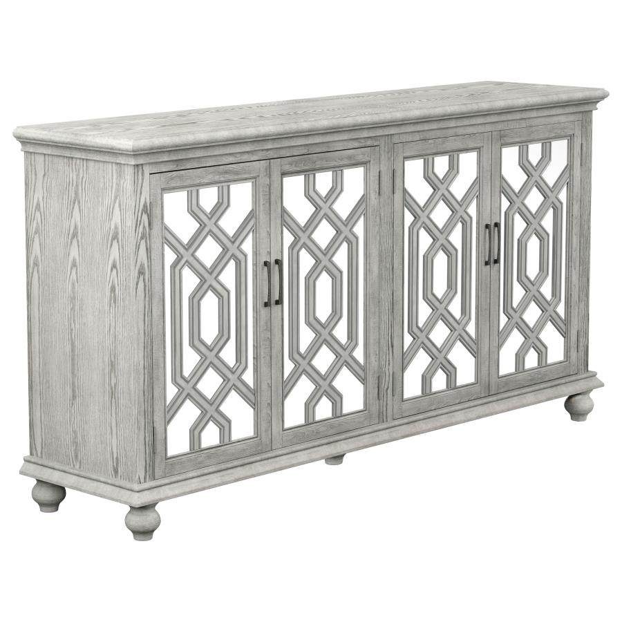 (image for) Melanie 4-door Wood Trellis Accent Cabinet Distressed White