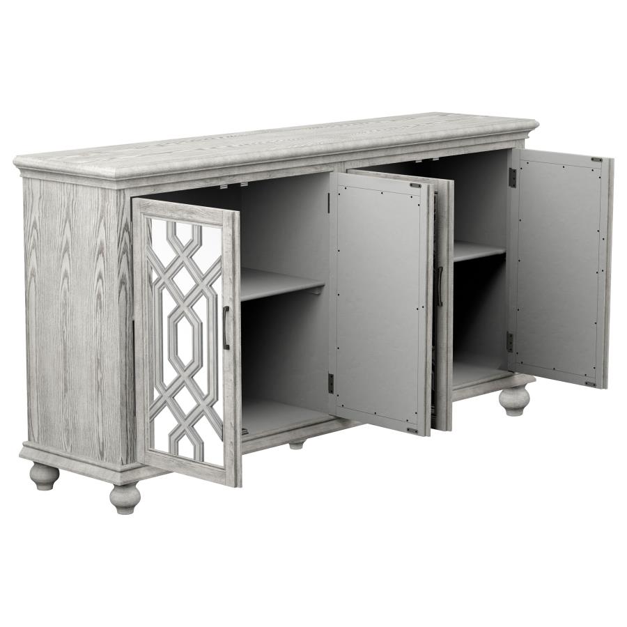 (image for) Melanie 4-door Wood Trellis Accent Cabinet Distressed White