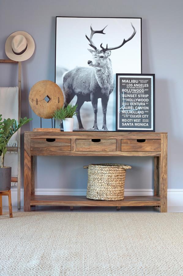 (image for) Esther 3-drawer Wood Console Table Natural Sheesham