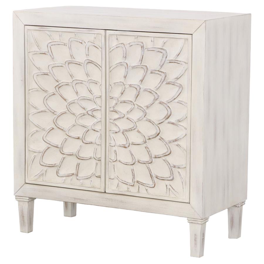 (image for) Clarkia Accent Cabinet with Floral Carved Door White