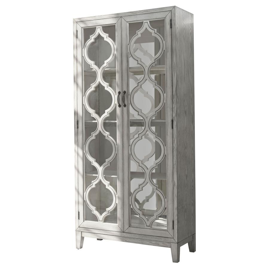 (image for) Mckellen 2-door Wood Trellis Tall Cabinet Distressed White - Click Image to Close