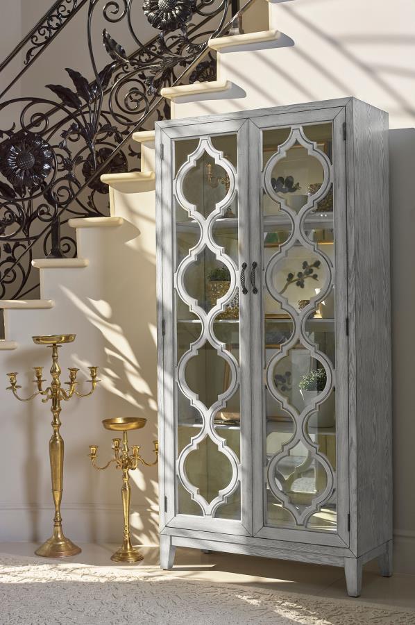 (image for) Mckellen 2-door Wood Trellis Tall Cabinet Distressed White