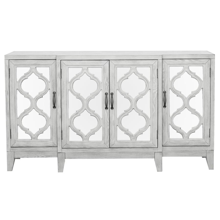 (image for) Mckellen 4-door Wood Trellis Accent Cabinet Distressed White