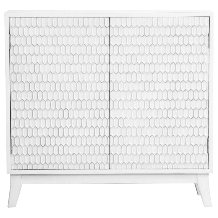 (image for) Gambon 2-door Wood Honeycomb Pattern Accent Cabinet White - Click Image to Close