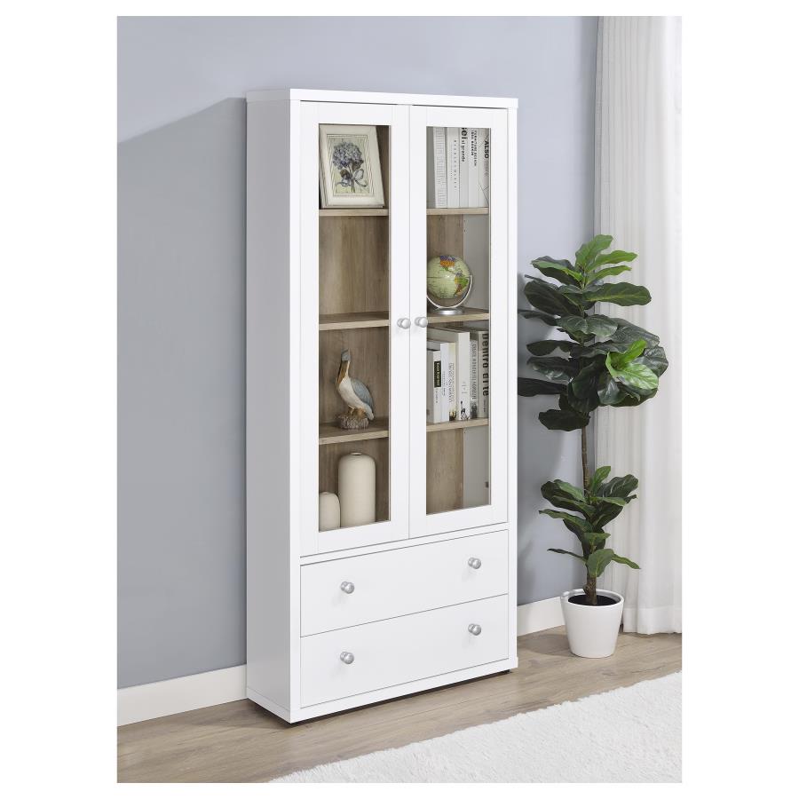 (image for) Hawthorne 4-shelf Glass Door Tall Cabinet with Drawers White