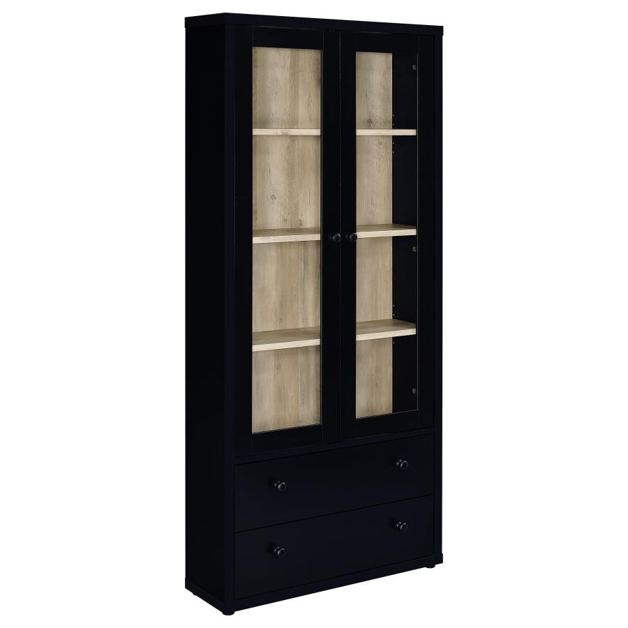 (image for) Hawthorne 4-shelf Glass Door Cabinet with Drawers Black