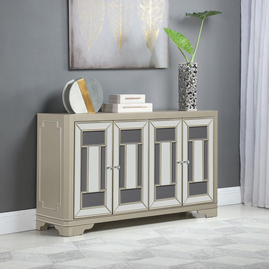 (image for) Toula 4-door Accent Cabinet Smoke and Champagne