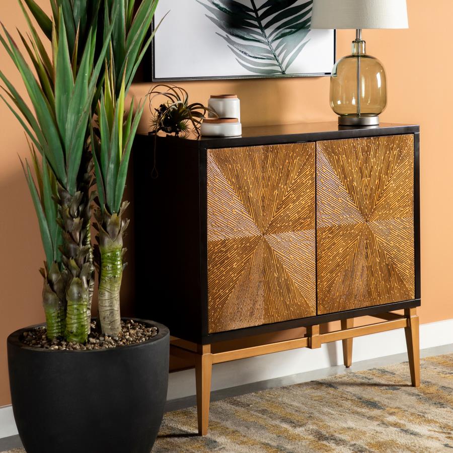 (image for) Zira 2-door Wood Parquet Storage Accent Cabinet Brown