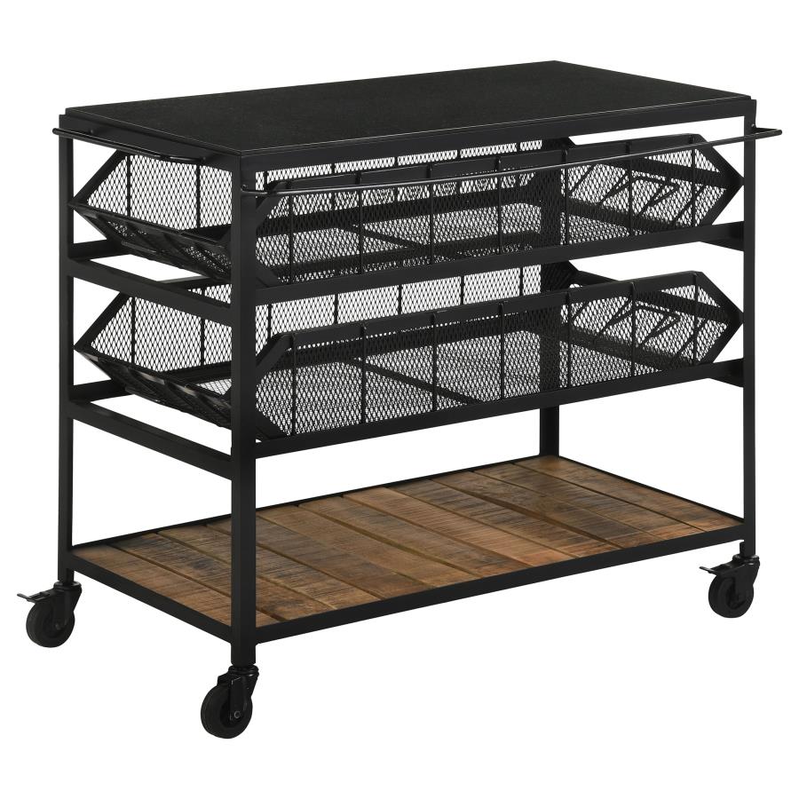 (image for) Evander Marble Top Kitchen Cart with Removable Shelves Black