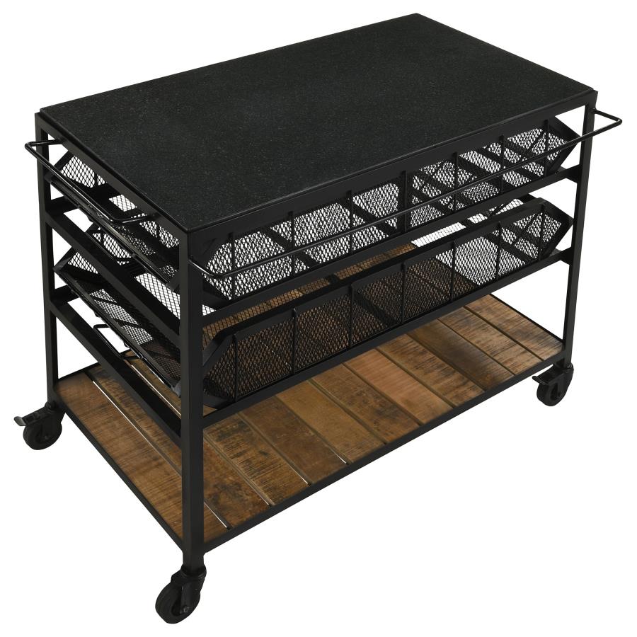 (image for) Evander Marble Top Kitchen Cart with Removable Shelves Black