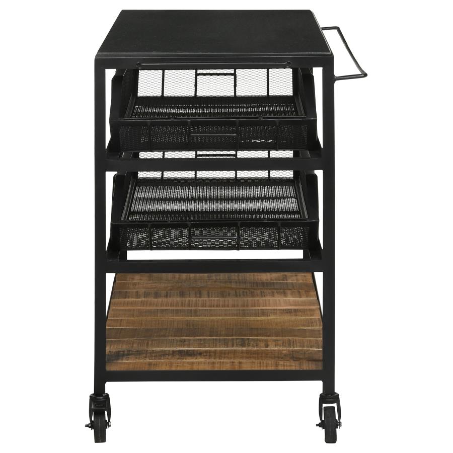 (image for) Evander Marble Top Kitchen Cart with Removable Shelves Black