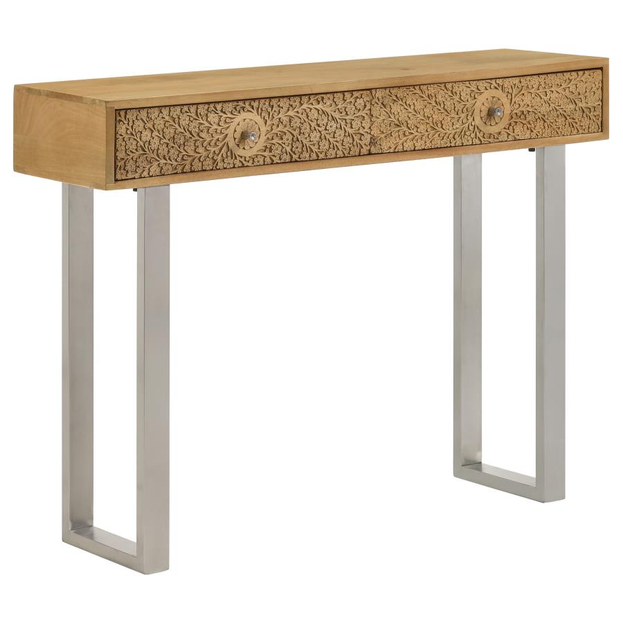 (image for) Draco 2-drawer Console Table Hand Carved Details Natural - Click Image to Close