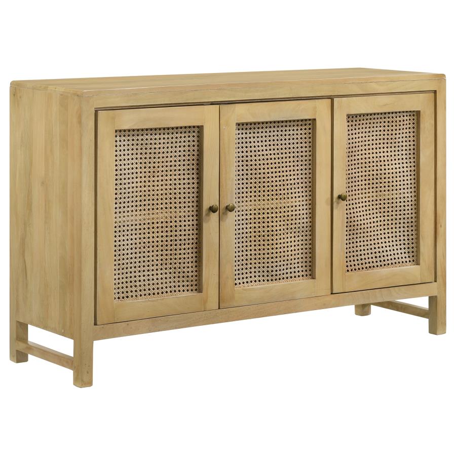 (image for) Zamora 3-door Wood Accent Cabinet with Woven Cane Natural - Click Image to Close