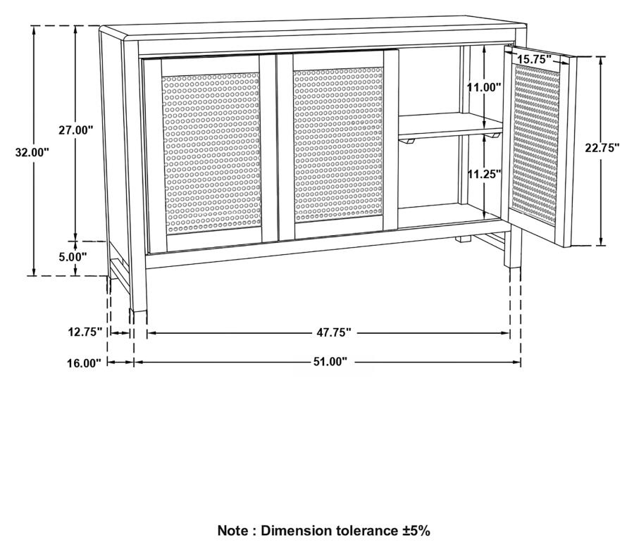 (image for) Zamora 3-door Wood Accent Cabinet with Woven Cane Natural