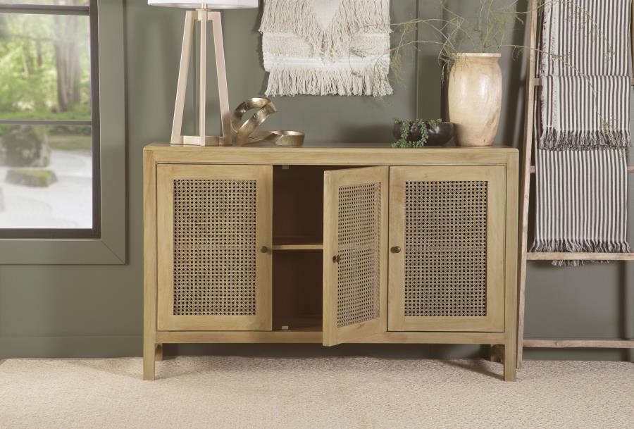 (image for) Zamora 3-door Wood Accent Cabinet with Woven Cane Natural