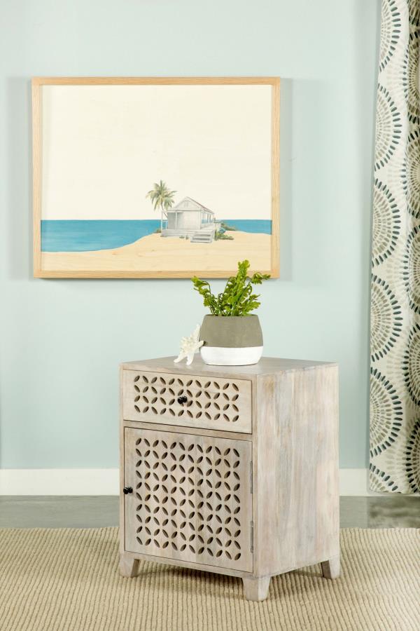 (image for) August 1-drawer Trellis Pattern Storage Cabinet White Washed