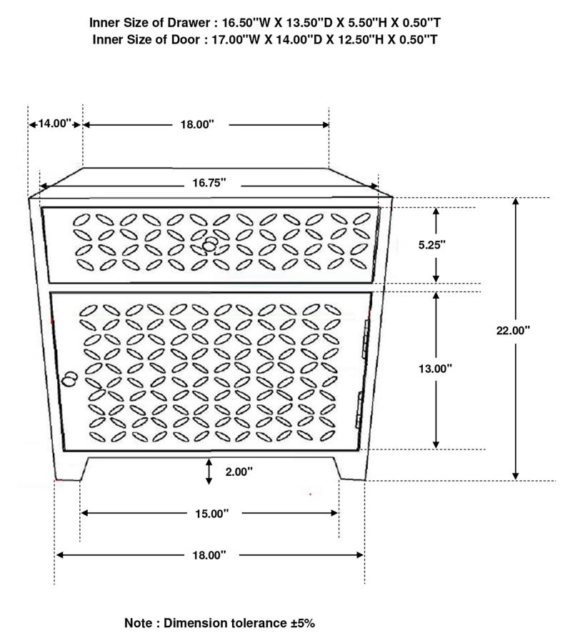 (image for) August 1-drawer Trellis Pattern Storage Cabinet White Washed