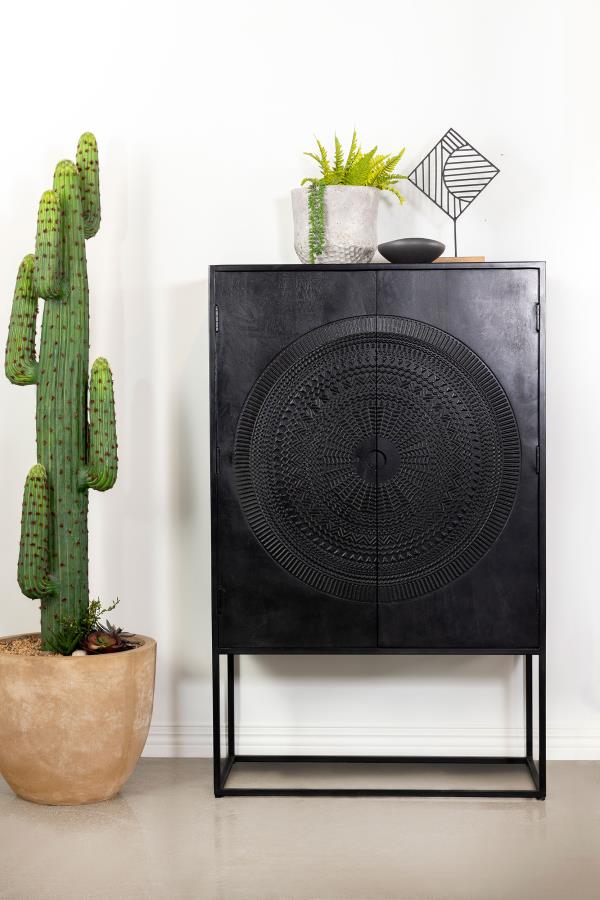 (image for) Jenna 2-door Mango Wood Mandala Pattern Accent Cabinet Black