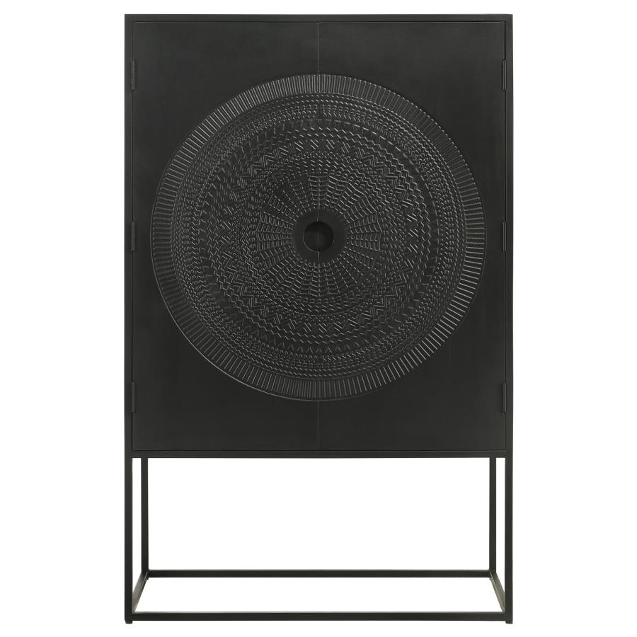 (image for) Jenna 2-door Mango Wood Mandala Pattern Accent Cabinet Black