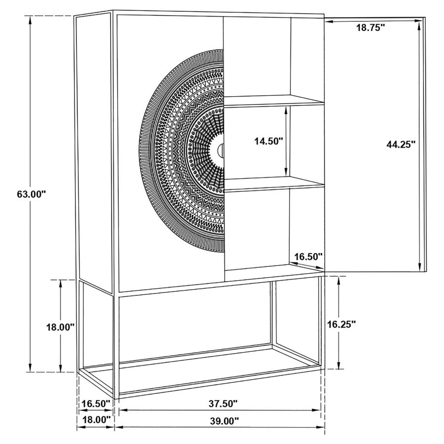 (image for) Jenna 2-door Mango Wood Mandala Pattern Accent Cabinet Black