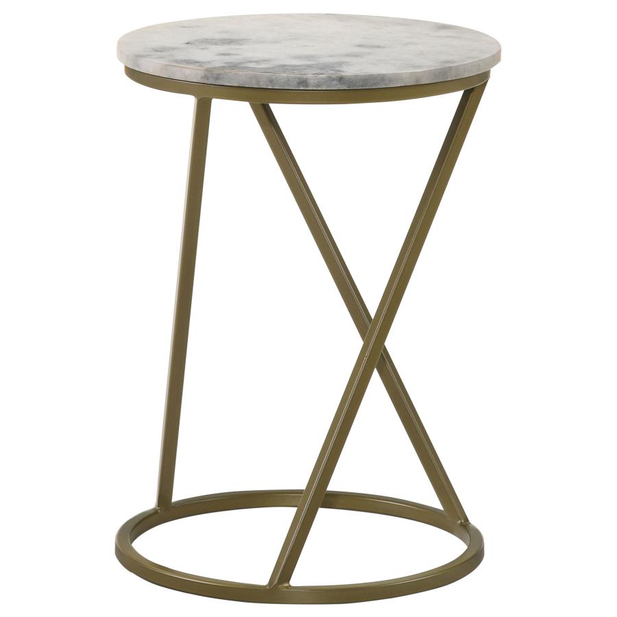 (image for) Malthe Round Marble Top Accent Side White and Antique Gold