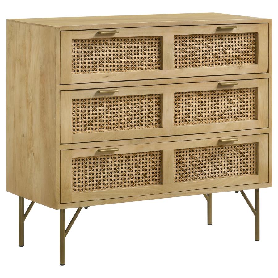 (image for) Zamora 3-drawer Wood Accent Cabinet with Woven Cane Natural