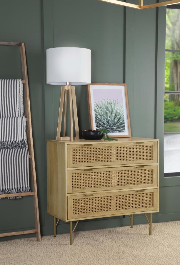 (image for) Zamora 3-drawer Wood Accent Cabinet with Woven Cane Natural