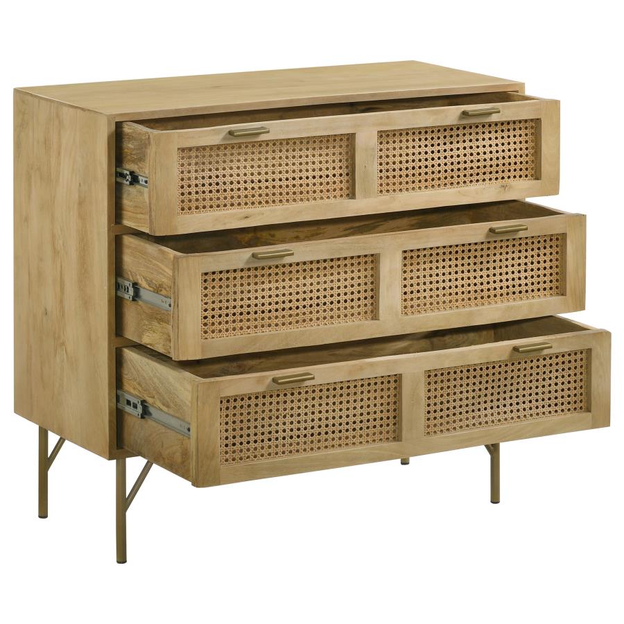 (image for) Zamora 3-drawer Wood Accent Cabinet with Woven Cane Natural