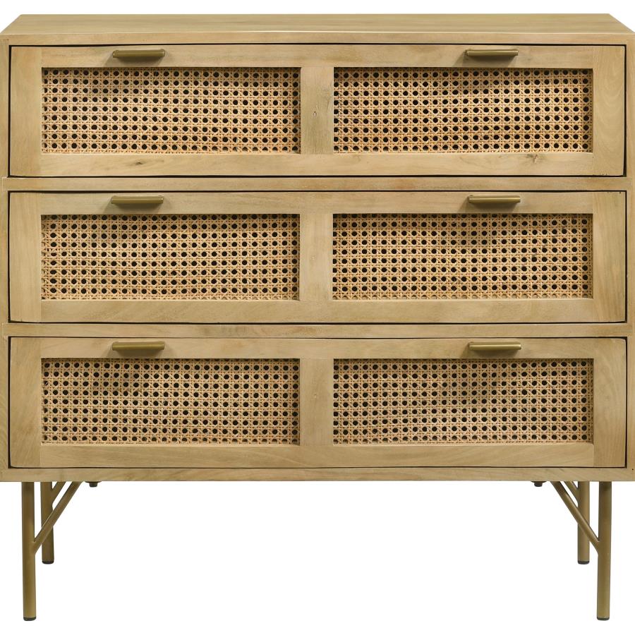 (image for) Zamora 3-drawer Wood Accent Cabinet with Woven Cane Natural