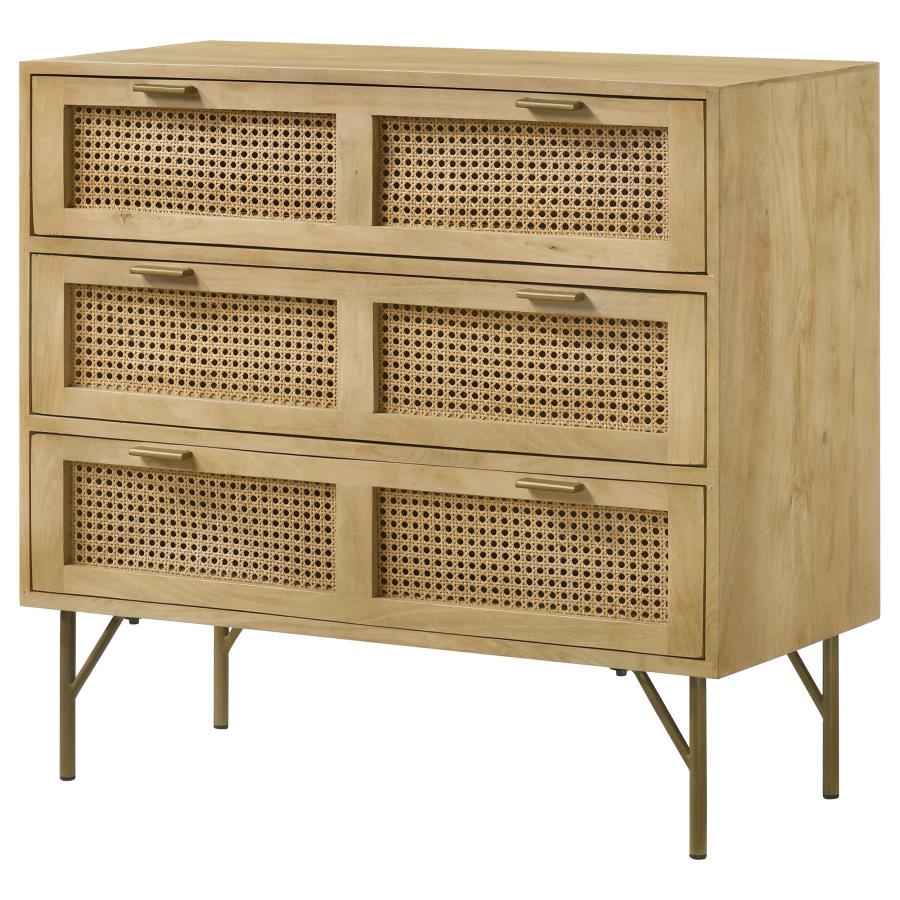 (image for) Zamora 3-drawer Wood Accent Cabinet with Woven Cane Natural