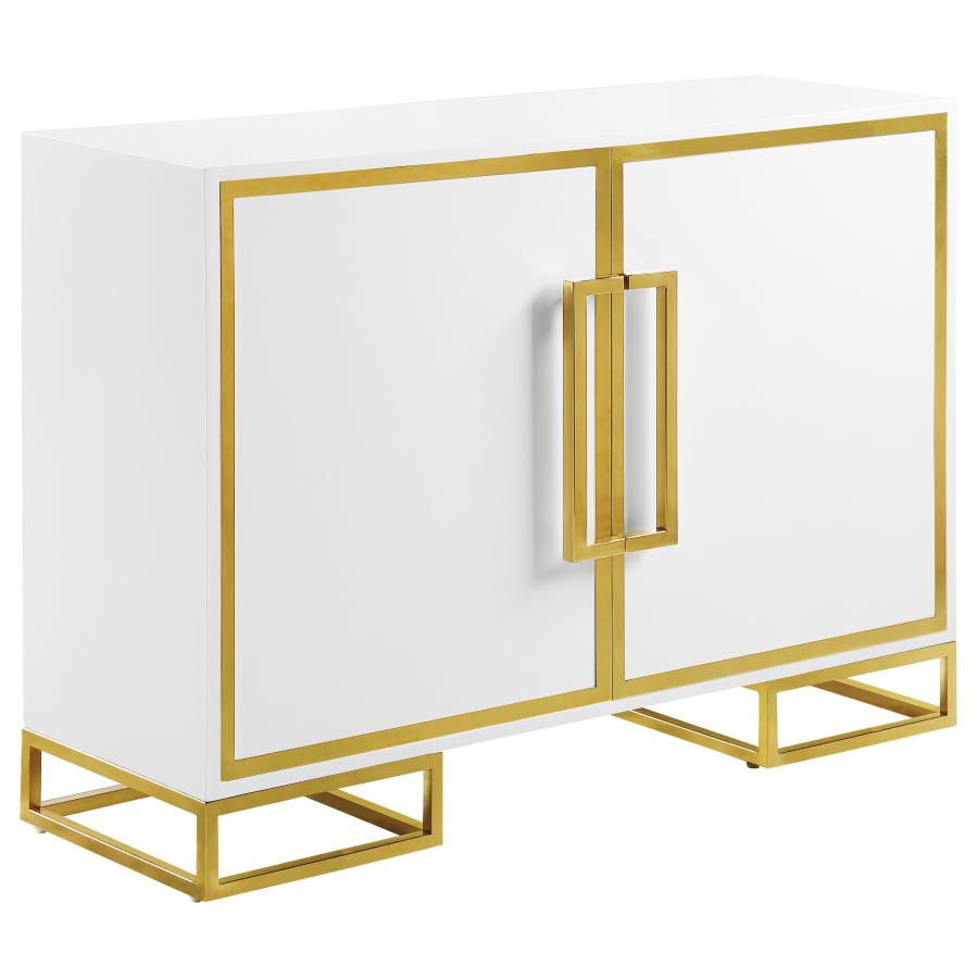 (image for) Elsa 2-door Wood Storage Accent Cabinet White and Gold