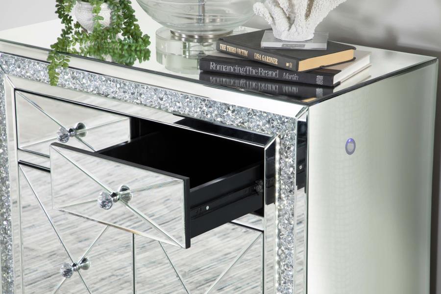 (image for) Arwen 2-drawer Mirrored LED Lighting Accent Cabinet Silver