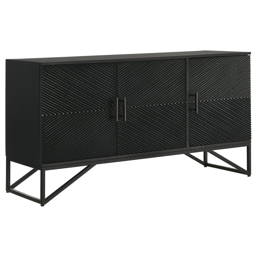 (image for) Riddell 3-door Wood Reeding Accent Cabinet Matte Black