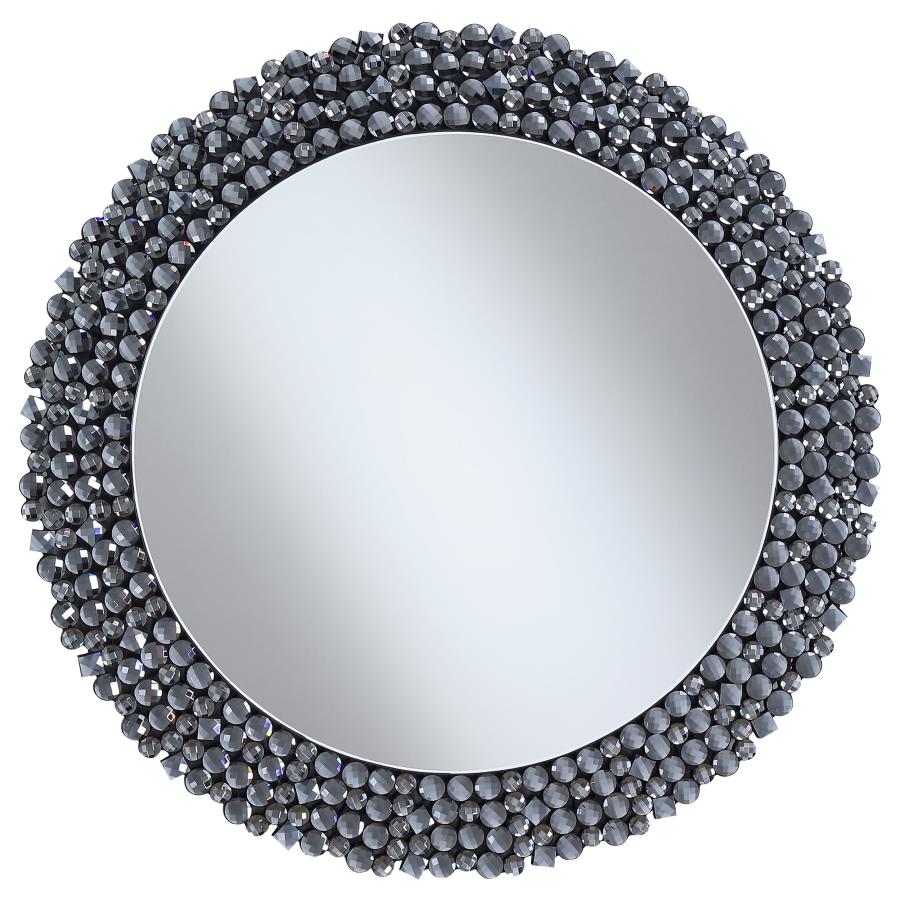 (image for) Claudette 32 x 32 Inch Round Crystal Wall Mirror Grey