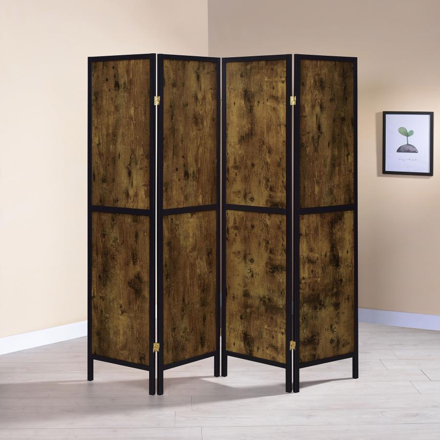 (image for) Deepika 4-Panel Room Divider Folding Screen Rustic Nutmeg